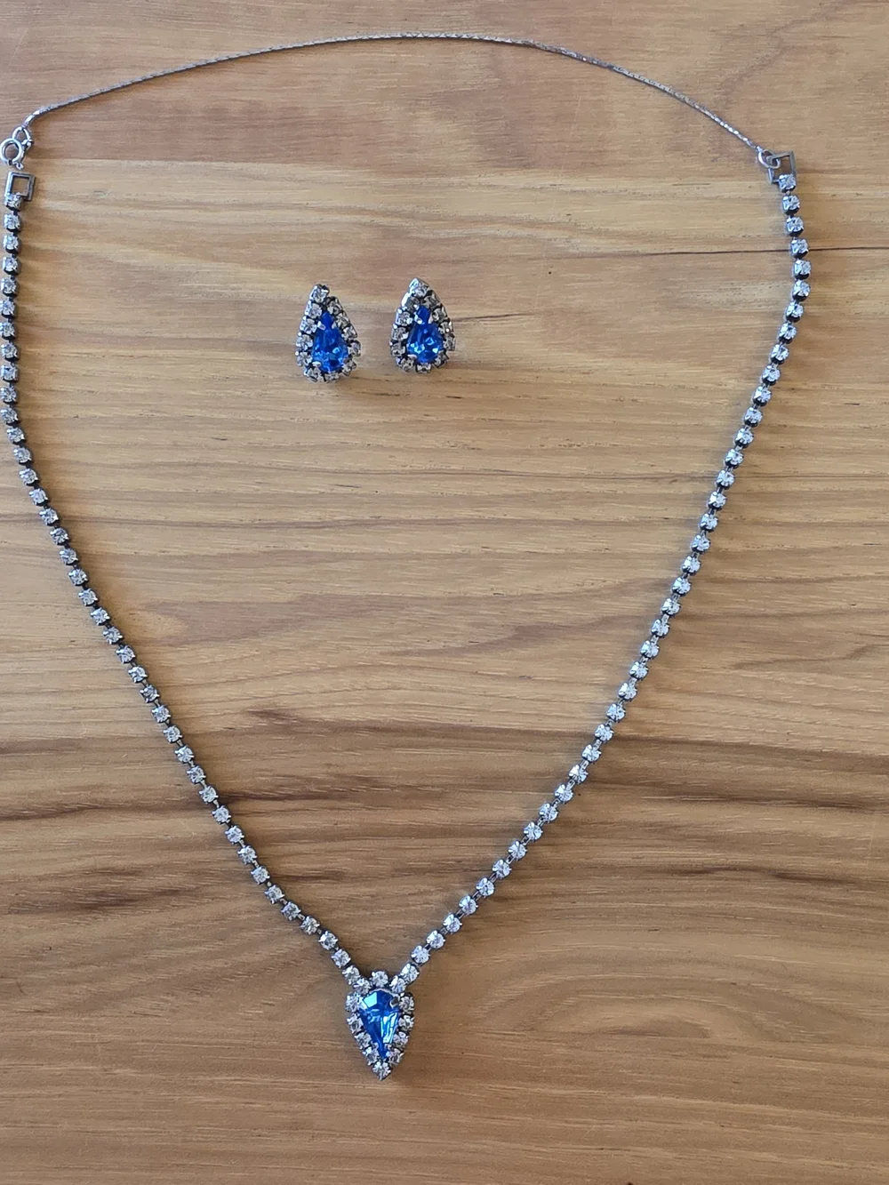 Blue Crystal Teardrop Necklace and Earrings Set Statement Jewelry